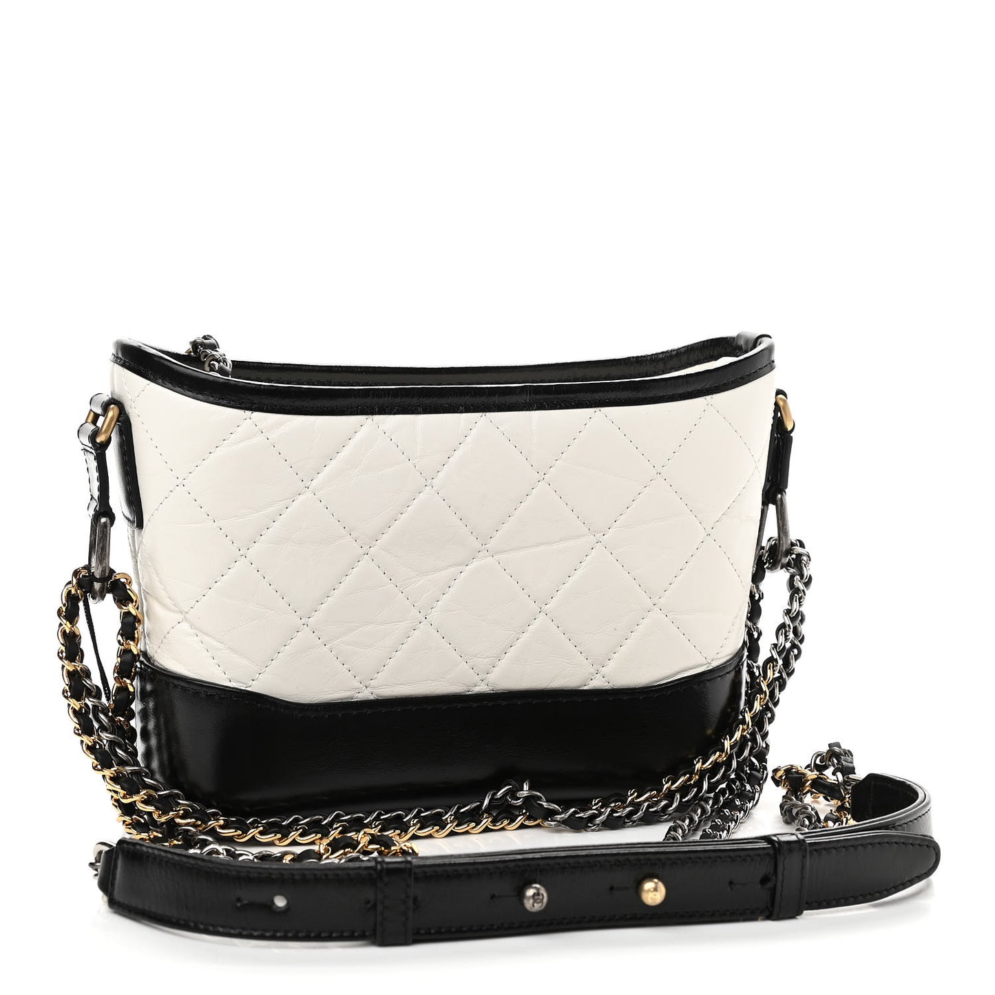 Aged Calfskin Quilted Small Gabrielle Hobo Black White