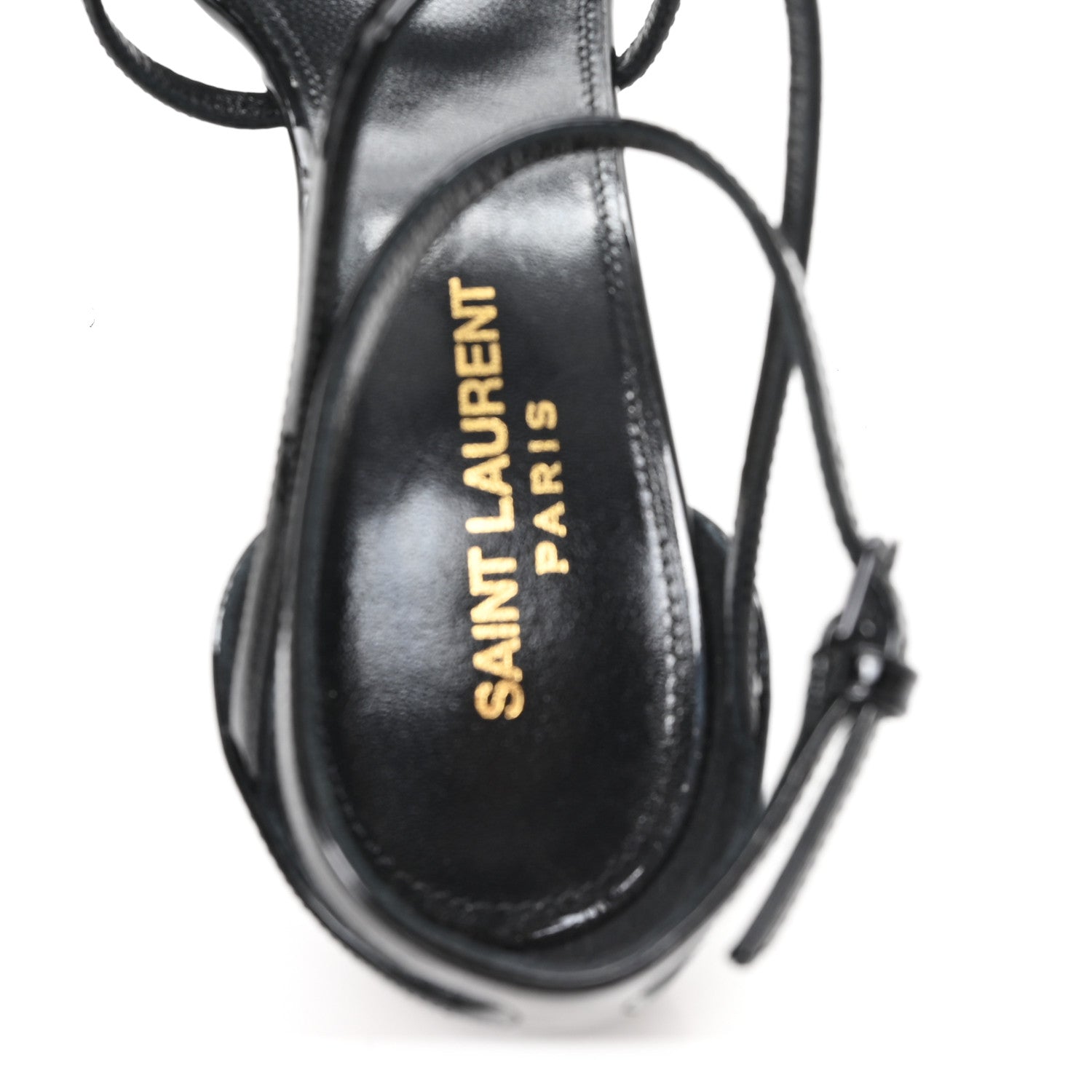 Saint Laurent Patent Cassandra 100 Ankle Strap Sandals 38.5 Black 8 of 10
