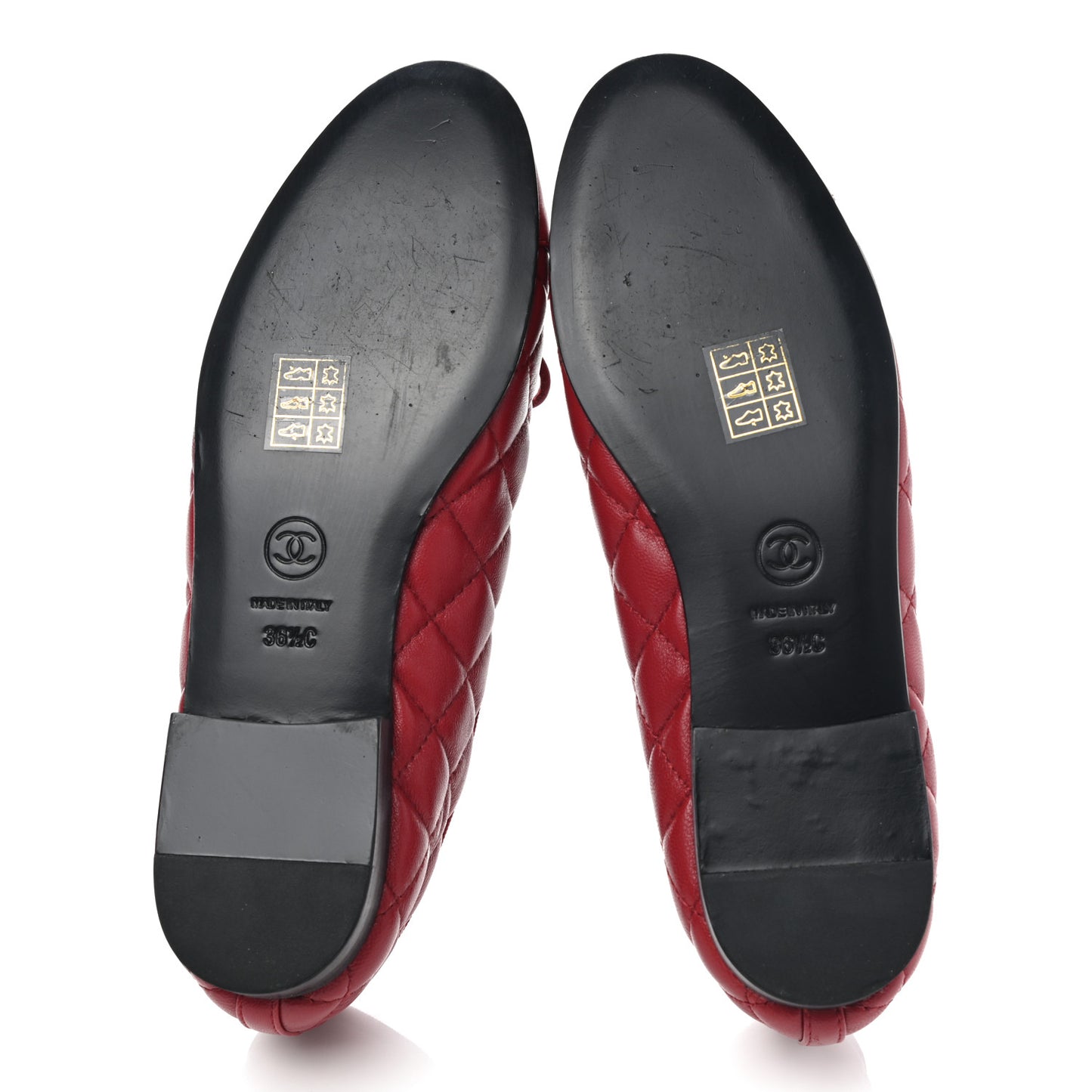 Lambskin Quilted CC Cap Toe Ballerina Flats 36.5 Red