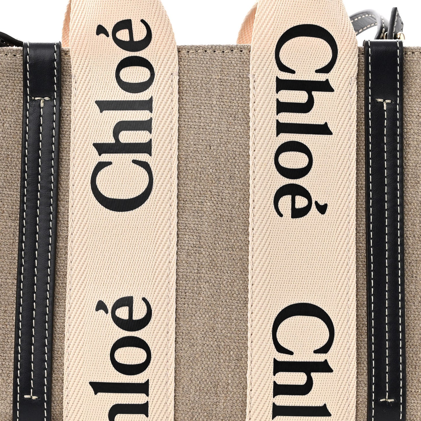 Linen Calfskin Small Woody Ribbon Tote With Strap White Navy