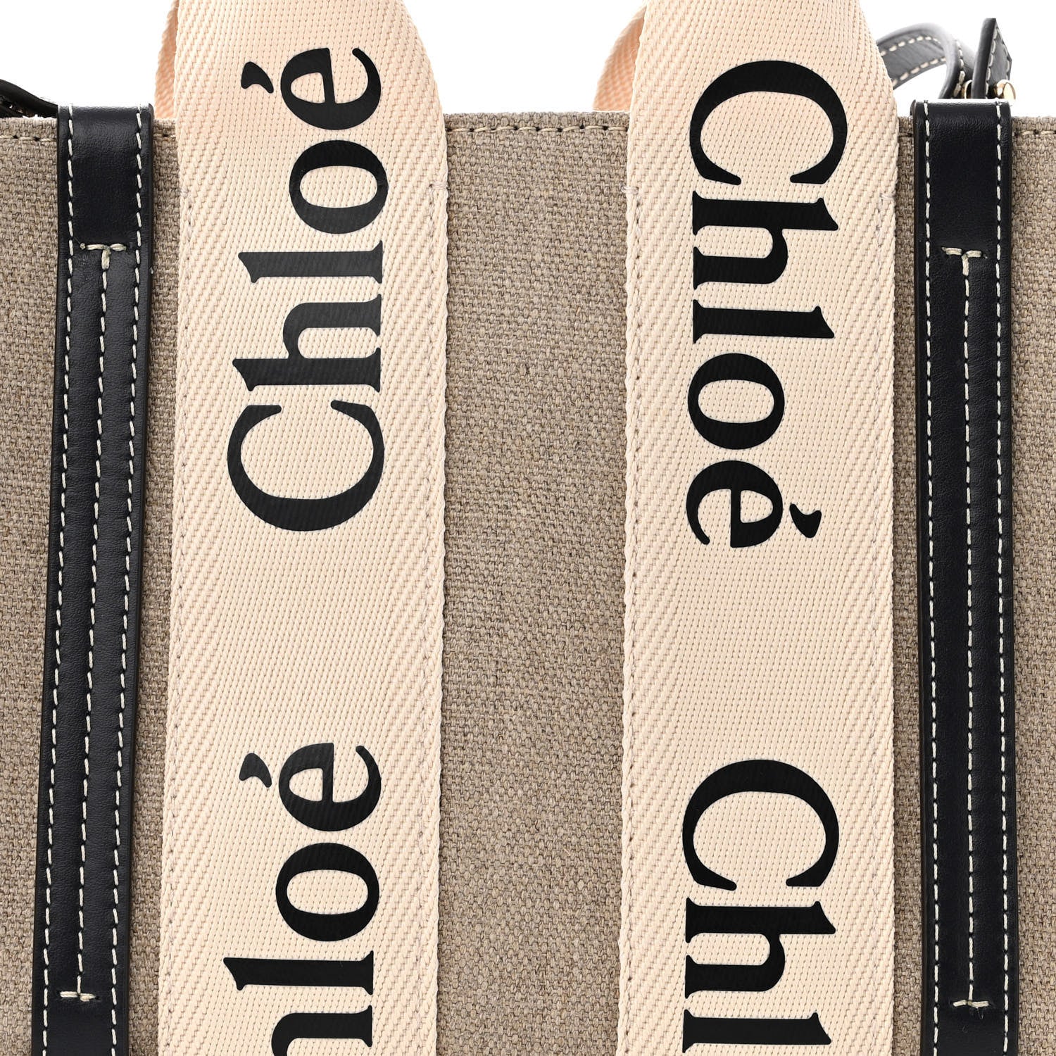 Chloe Linen Calfskin Small Woody Ribbon Tote With Strap White Navy 8 of 10