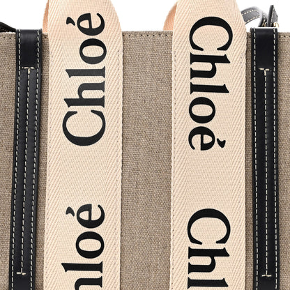Chloe Linen Calfskin Small Woody Ribbon Tote With Strap White Navy 8 of 10
