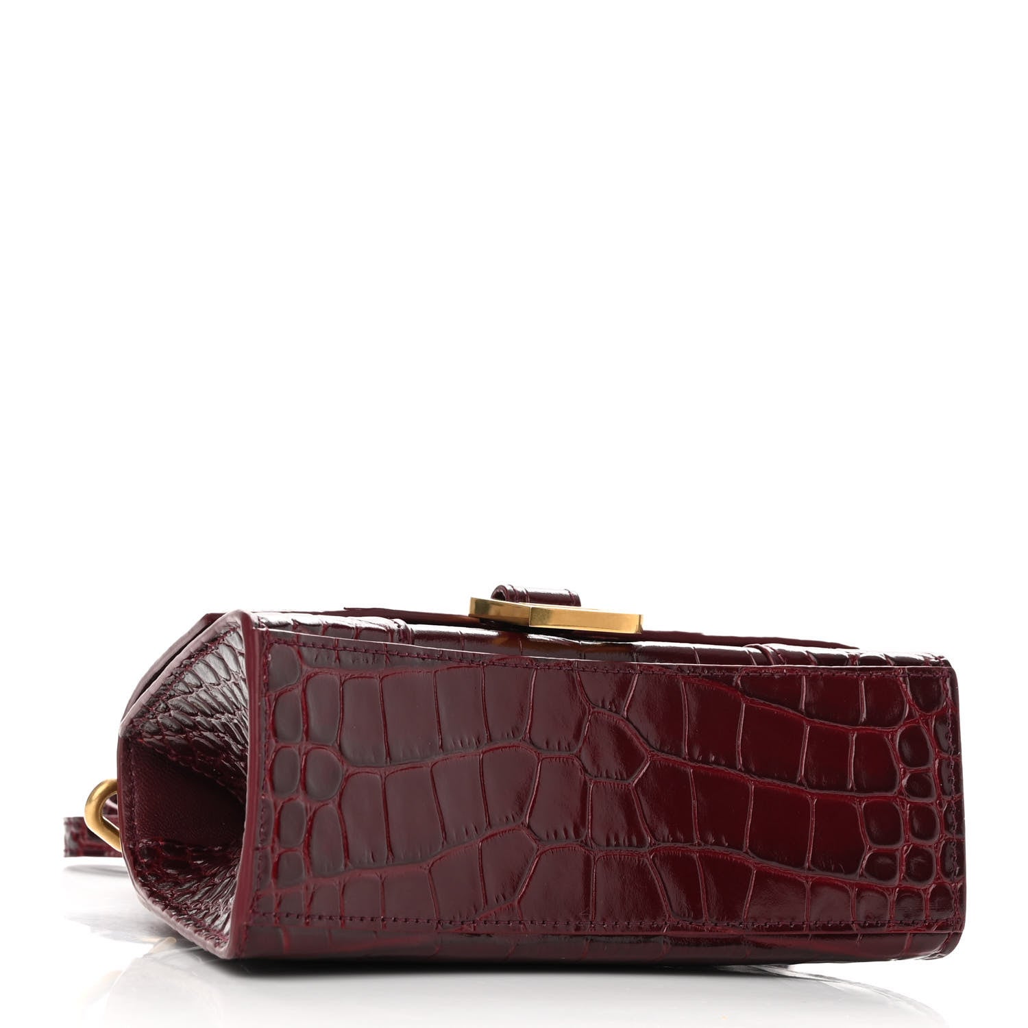 Balenciaga Shiny Calfskin Crocodile Embossed Hourglass Top Handle Bag XS Dark Red 4 of 10