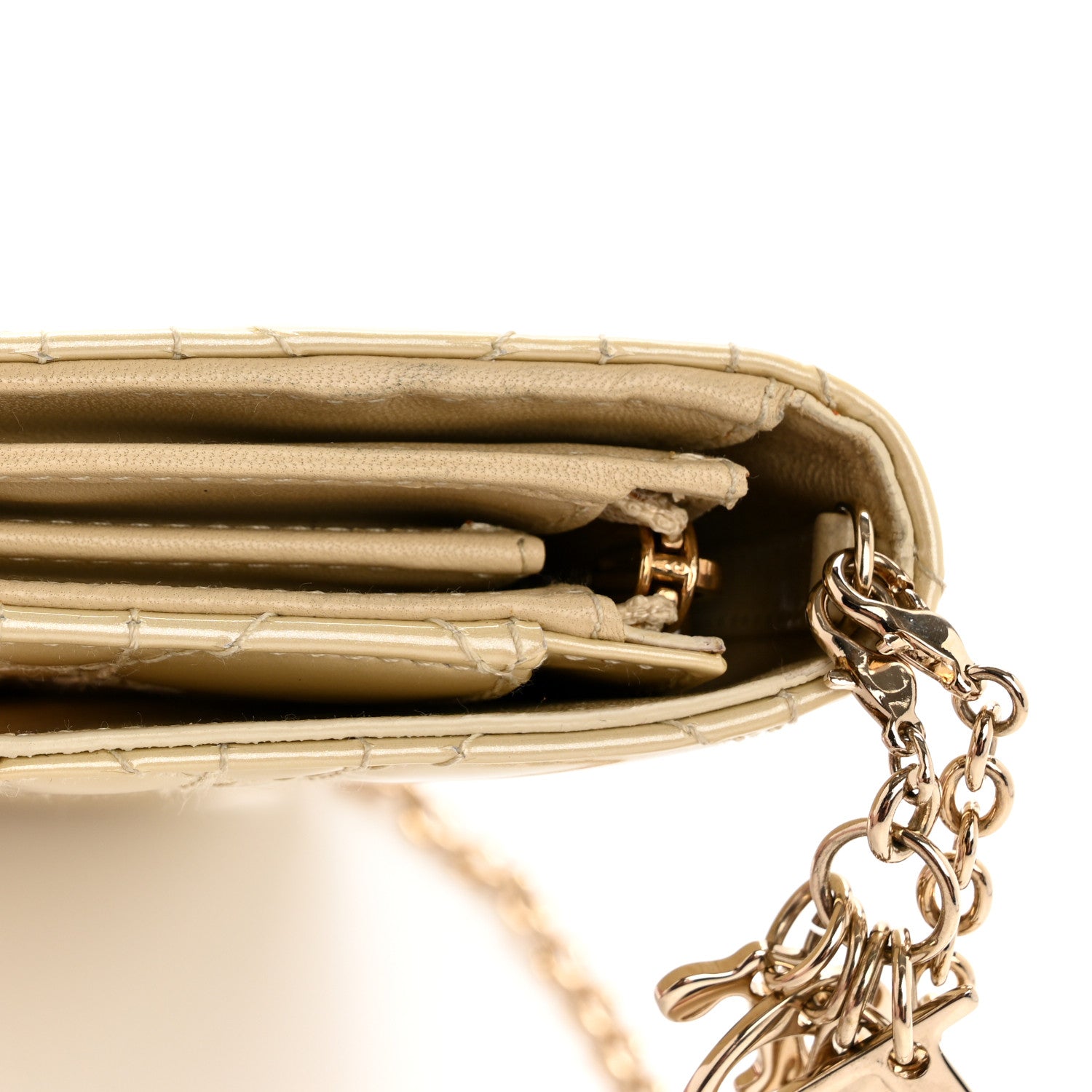 Christian Dior Patent Cannage Lady Dior Rendezvous Wallet On Chain Beige 14 of 14