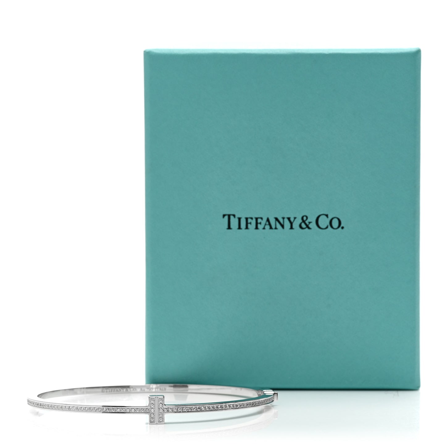 18K White Gold Diamond T Hinged Wire Bangle Bracelet