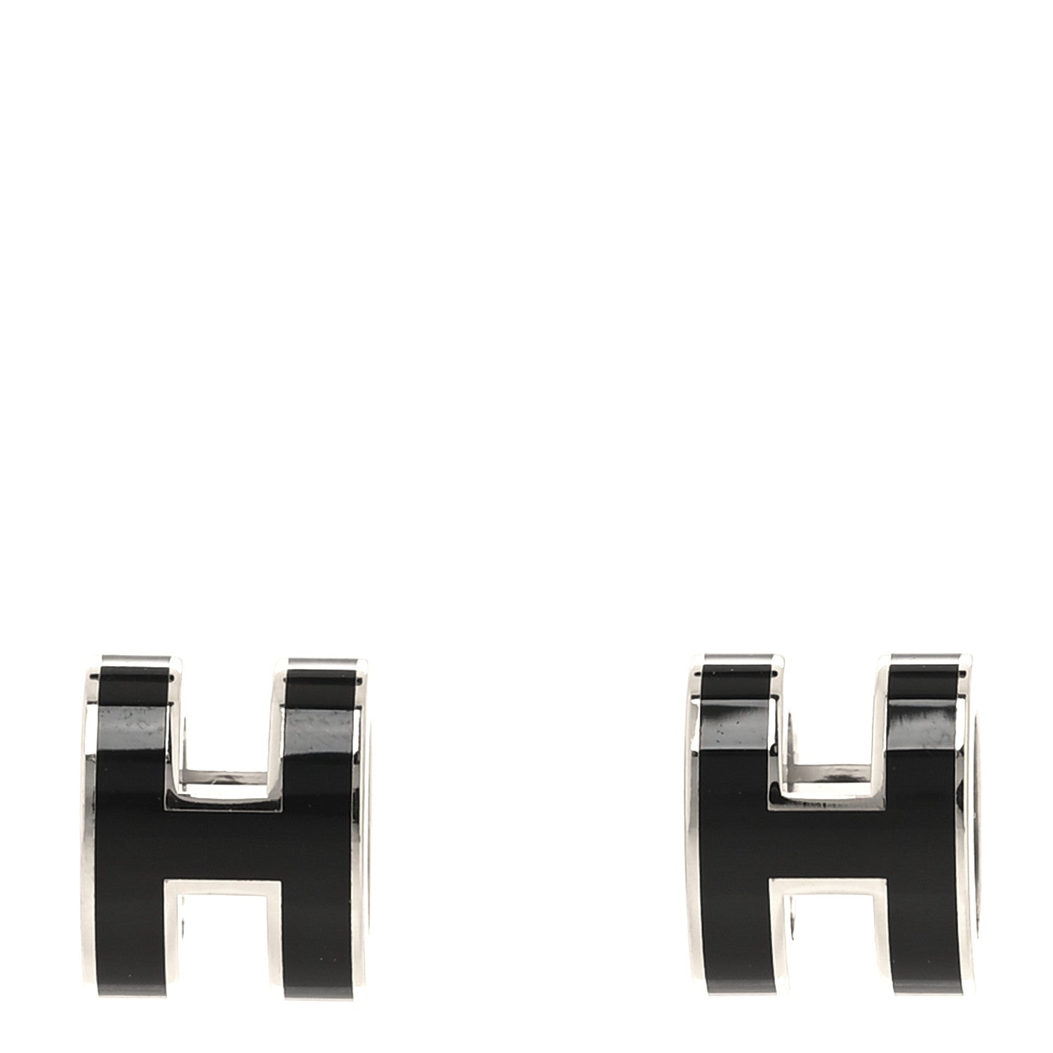 Hermes Palladium Lacquered Mini Pop H Earrings Black 1 of 6