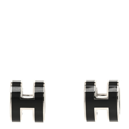 Hermes Palladium Lacquered Mini Pop H Earrings Black 1 of 6