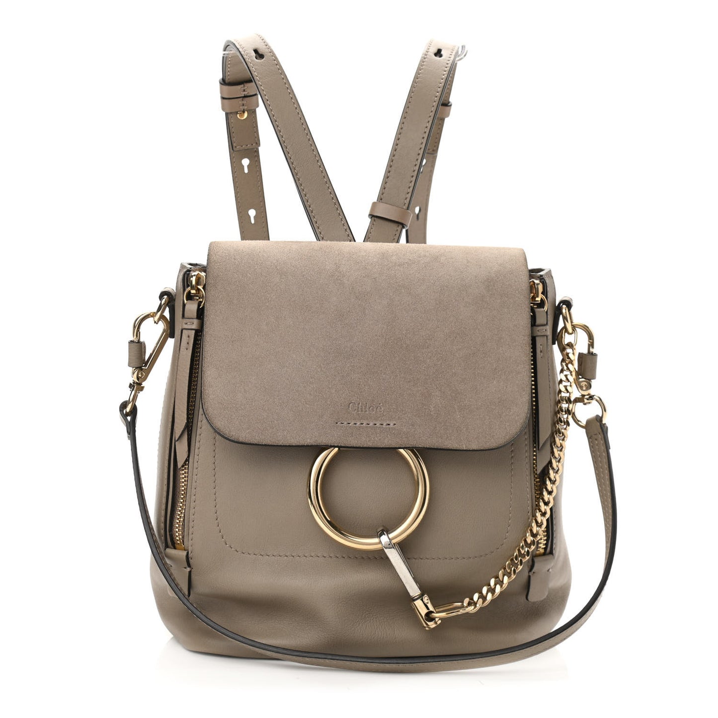 Suede Calfskin Small Faye Backpack Motty Grey