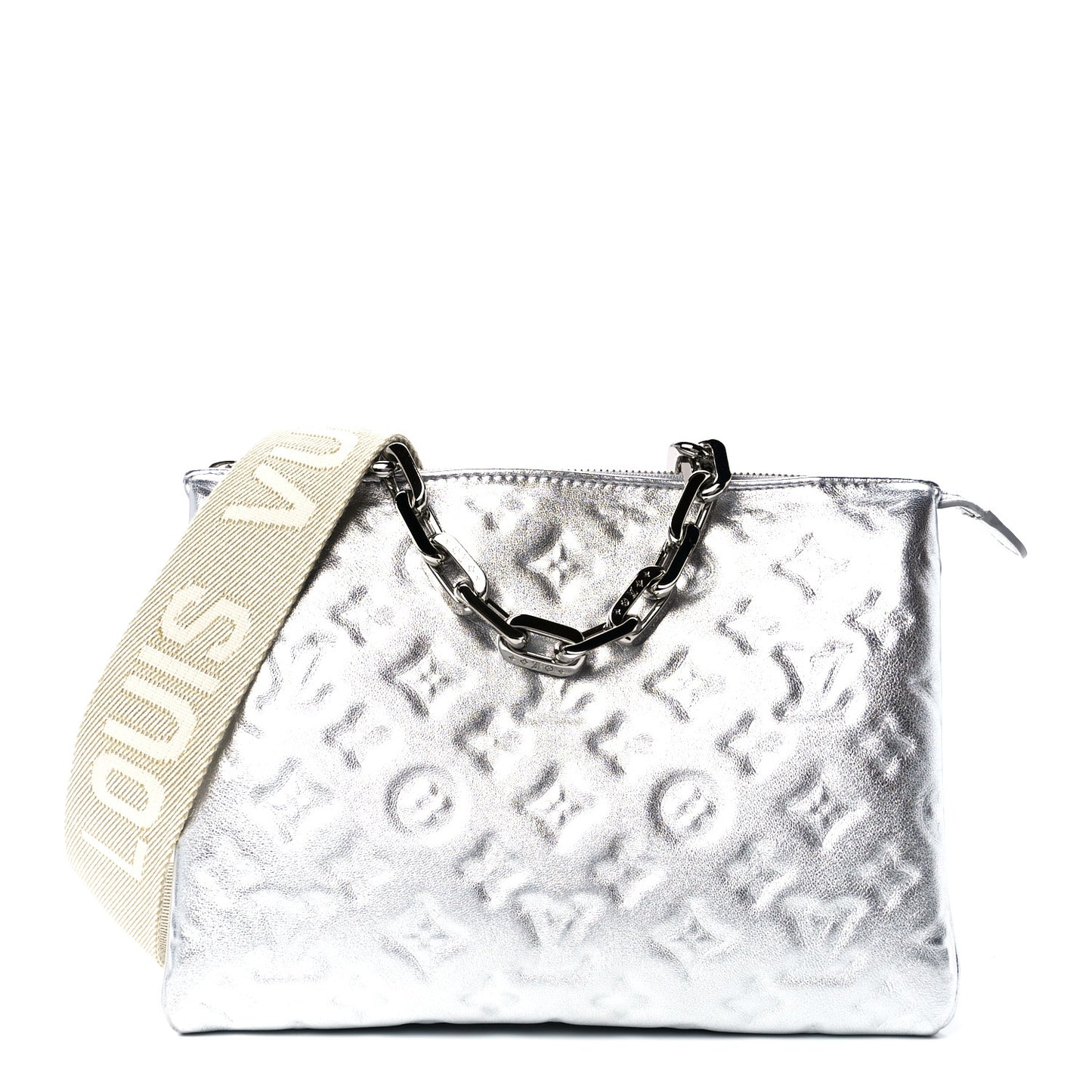 Metallic Lambskin Embossed Monogram Coussin PM Silver