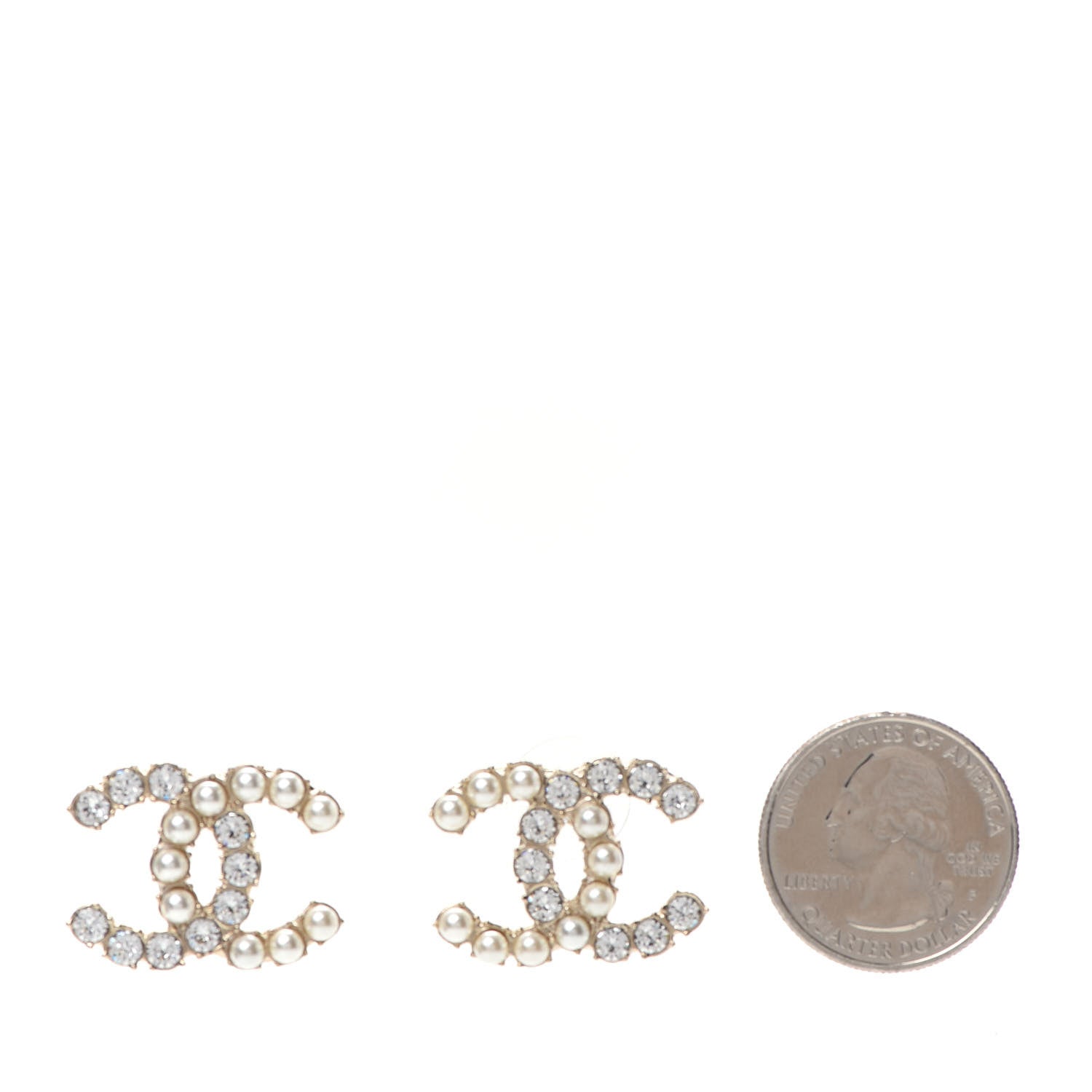 Chanel Crystal Pearl CC Dazzling Domino Earrings Gold 2 of 5