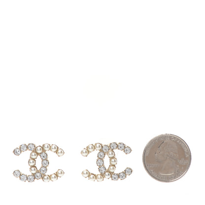 Chanel Crystal Pearl CC Dazzling Domino Earrings Gold 2 of 5