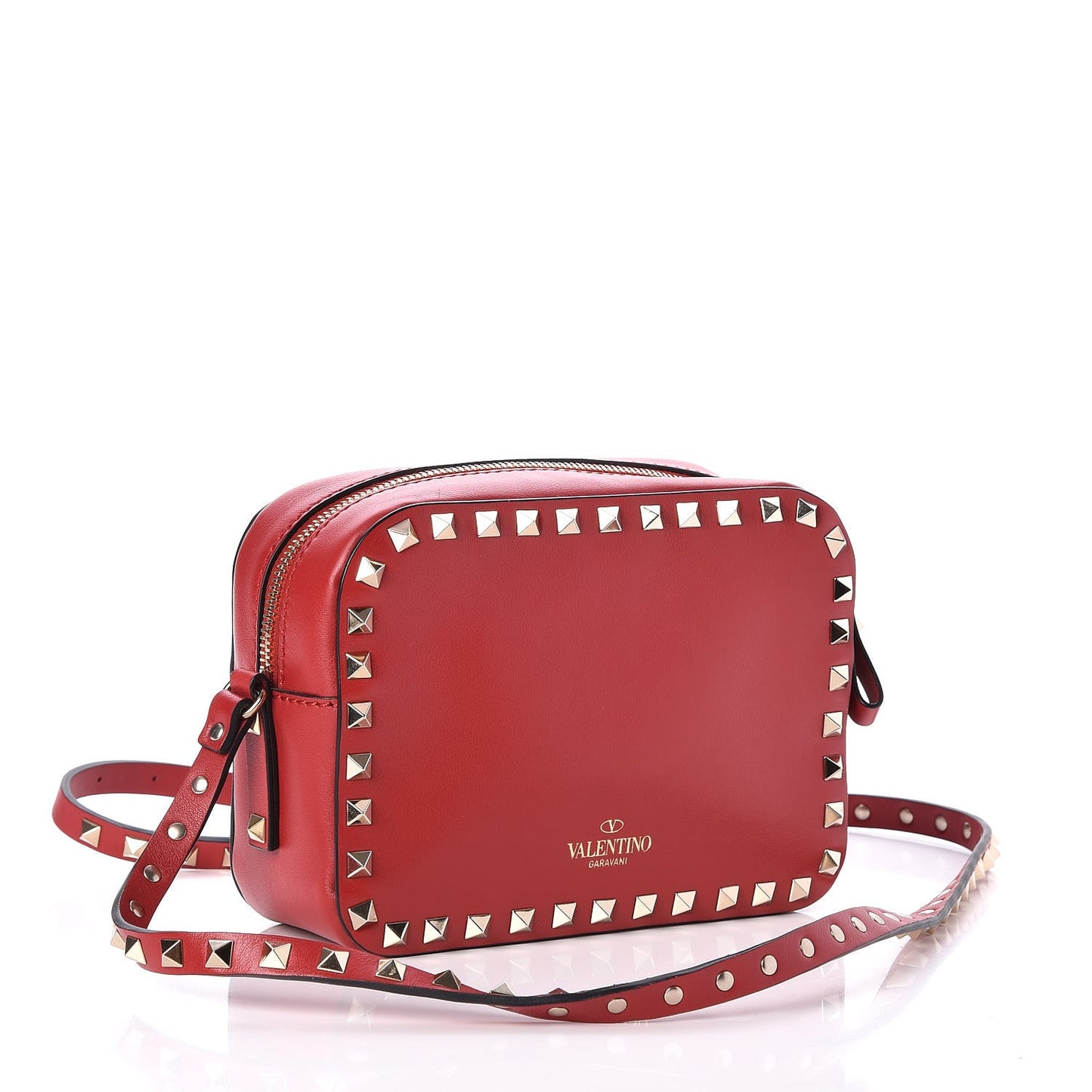 Calfskin Rockstud Camera Crossbody Bag Red