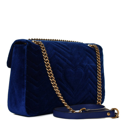 Gucci Velvet Matelasse Medium GG Marmont Shoulder Bag Cobalt Blue 2 of 4