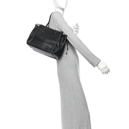 Valentino Garavani Grained Calfskin Rockstud Double Handle Cinch Tote  Black 2 of 9