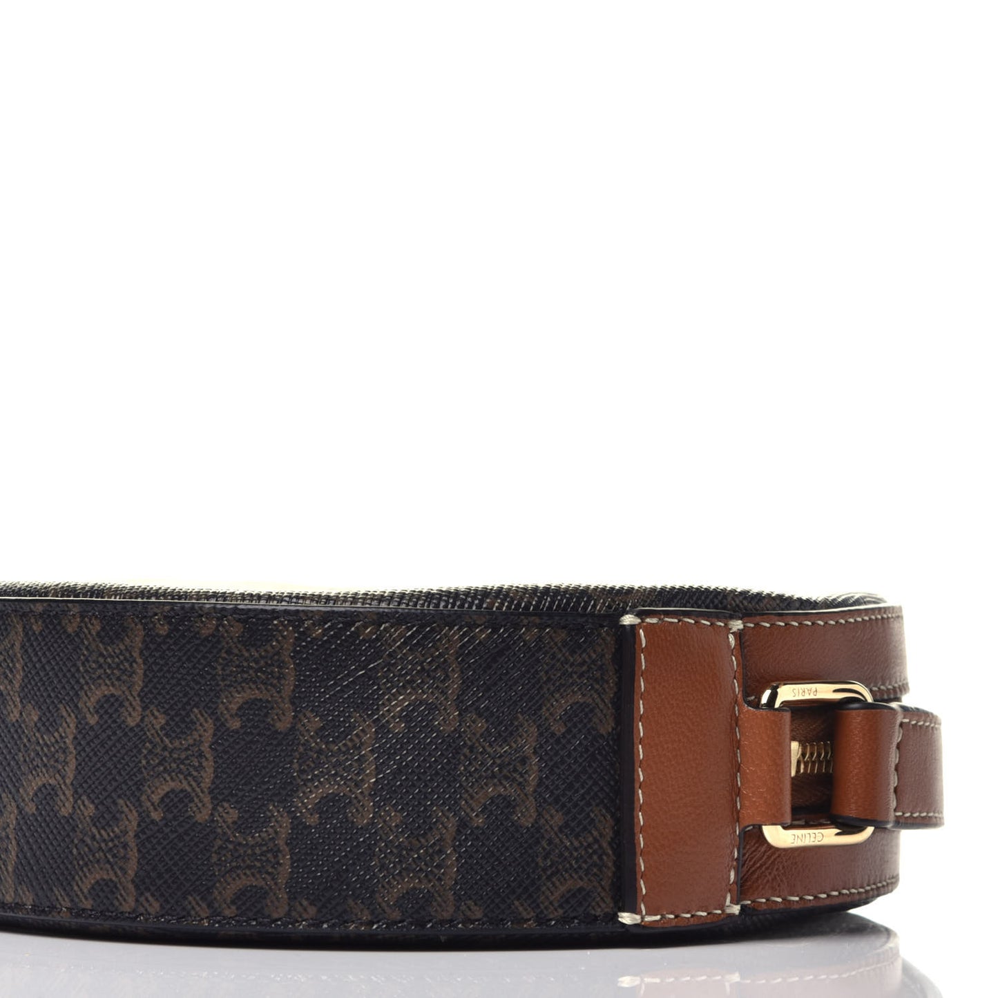 Triomphe Canvas Embroidered Logo Round Purse On Strap Black Tan