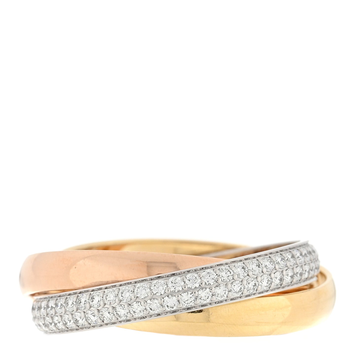 18K White Yellow Pink Gold Diamond Small Trinity Paved Ring 54 6.75