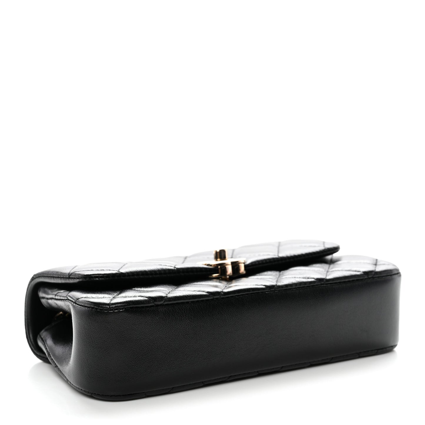Lambskin Quilted Rectangular Phone Holder Clutch With Chain Black