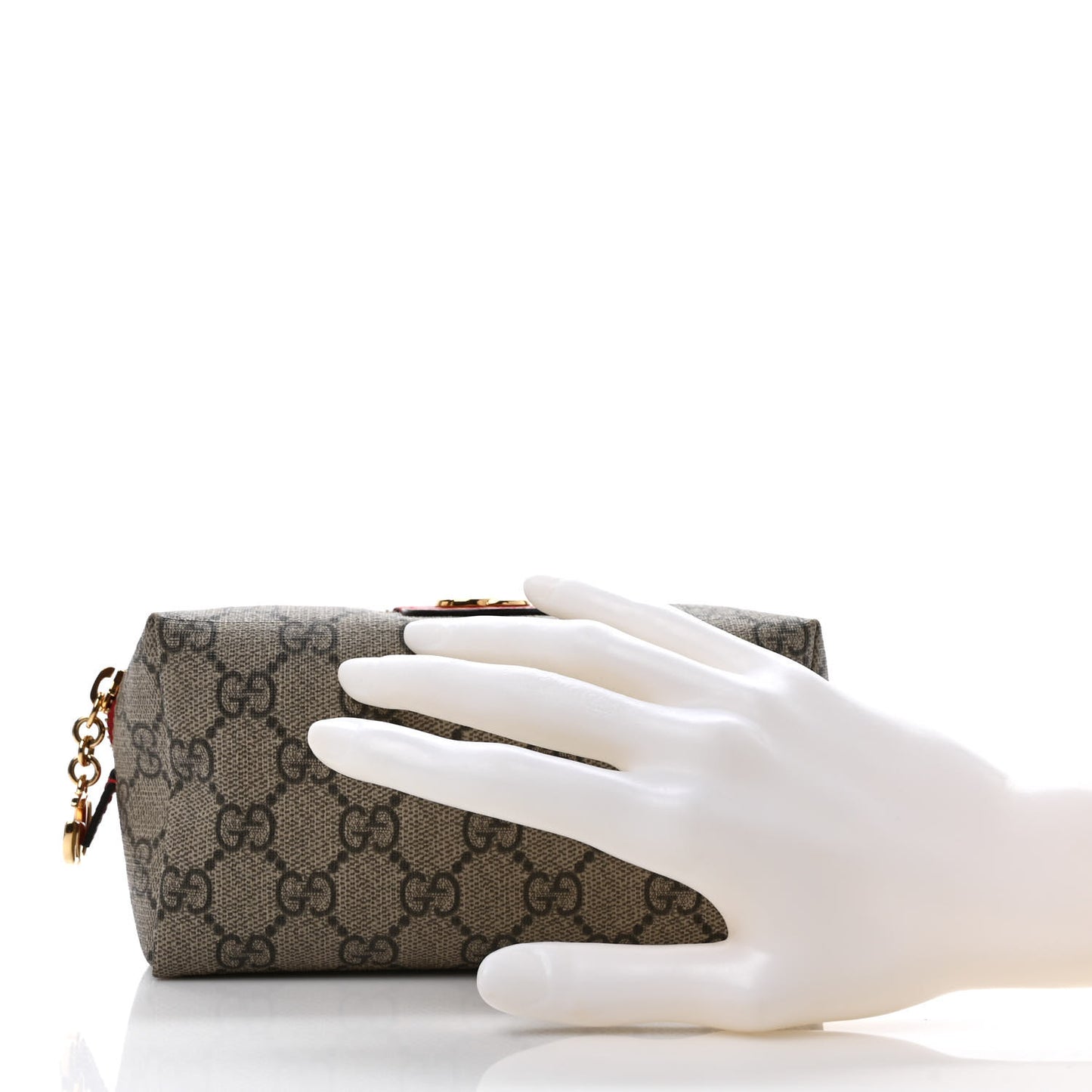 Soft GG Supreme Monogram Calfskin Medium Ophidia Cosmetic Case Beige Ebony Hibiscus Red