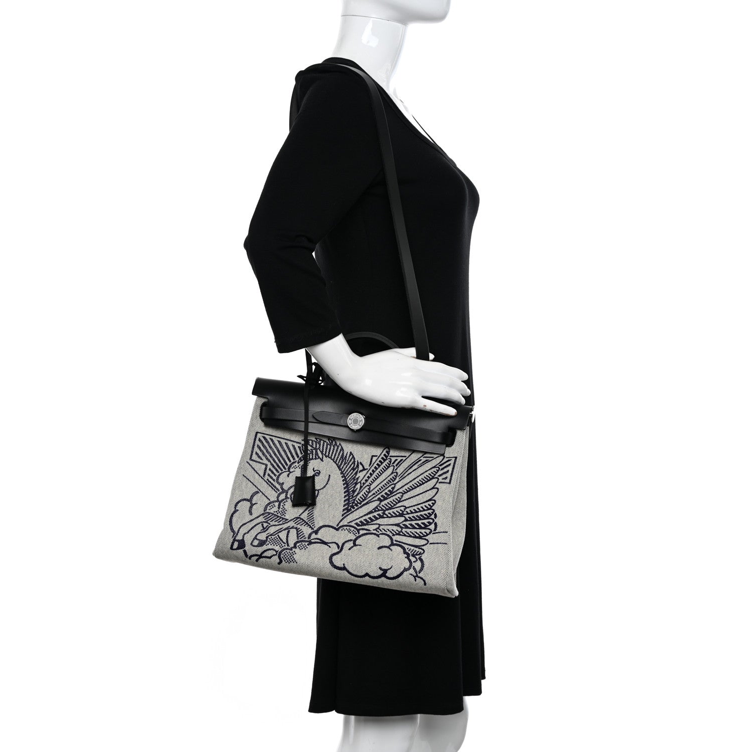 Hermes Vache Hunter Toile Pegase Pop Herbag Zip Retourne 31 PM Bleu Indigo 2 of 16
