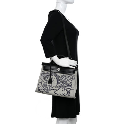 Hermes Vache Hunter Toile Pegase Pop Herbag Zip Retourne 31 PM Bleu Indigo 2 of 16