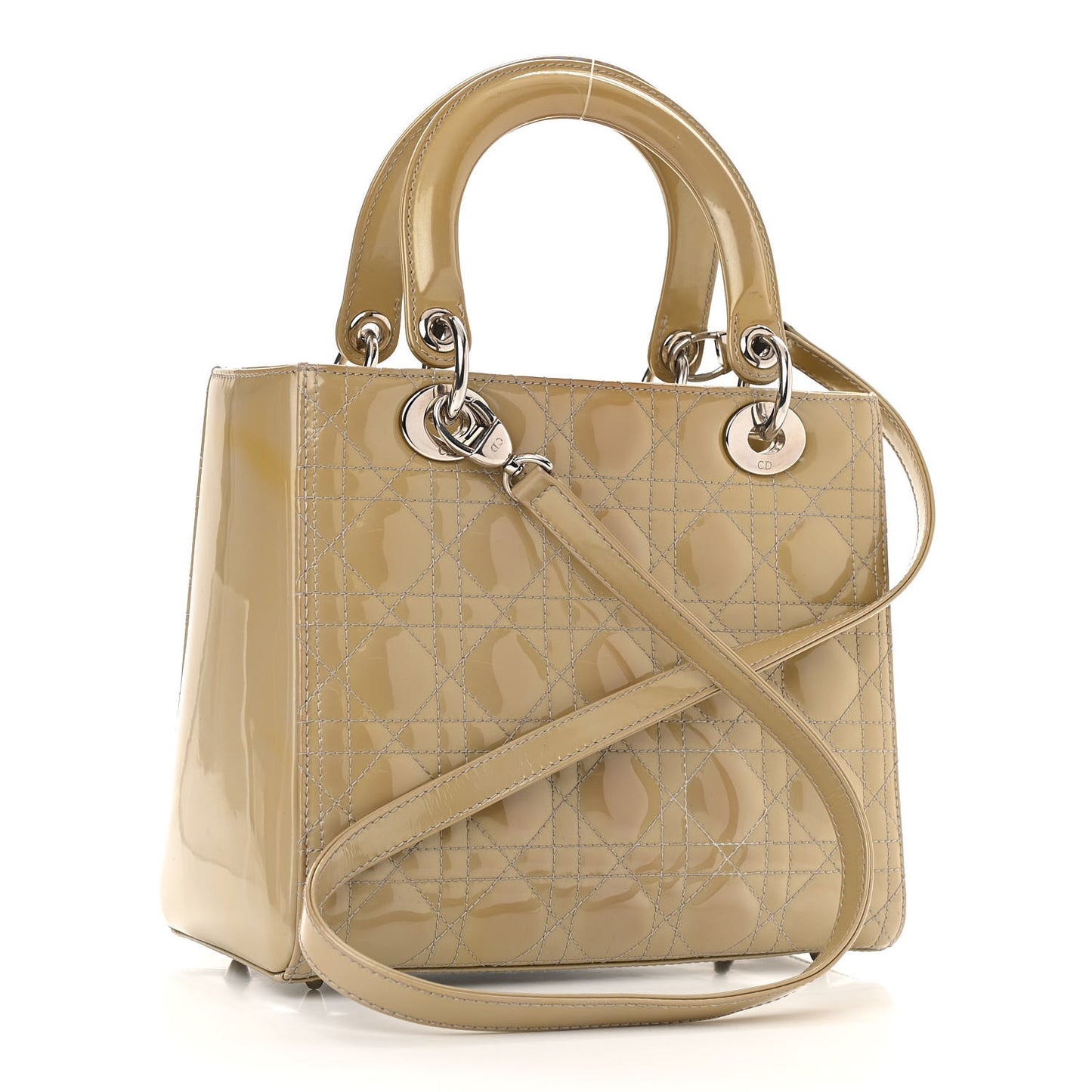 Patent Cannage Medium Lady Dior Beige