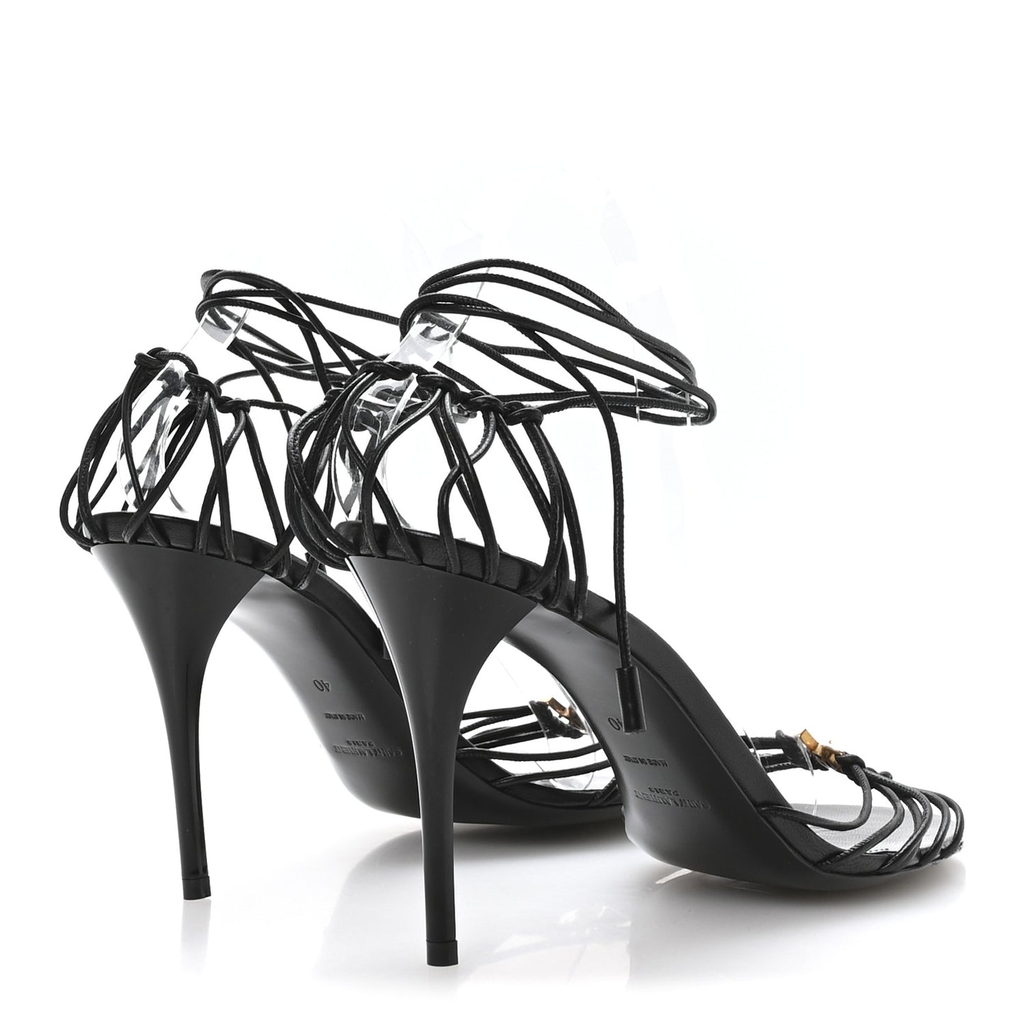 Calfskin Babylone 90 Ankle Wrap Sandals 40 Black