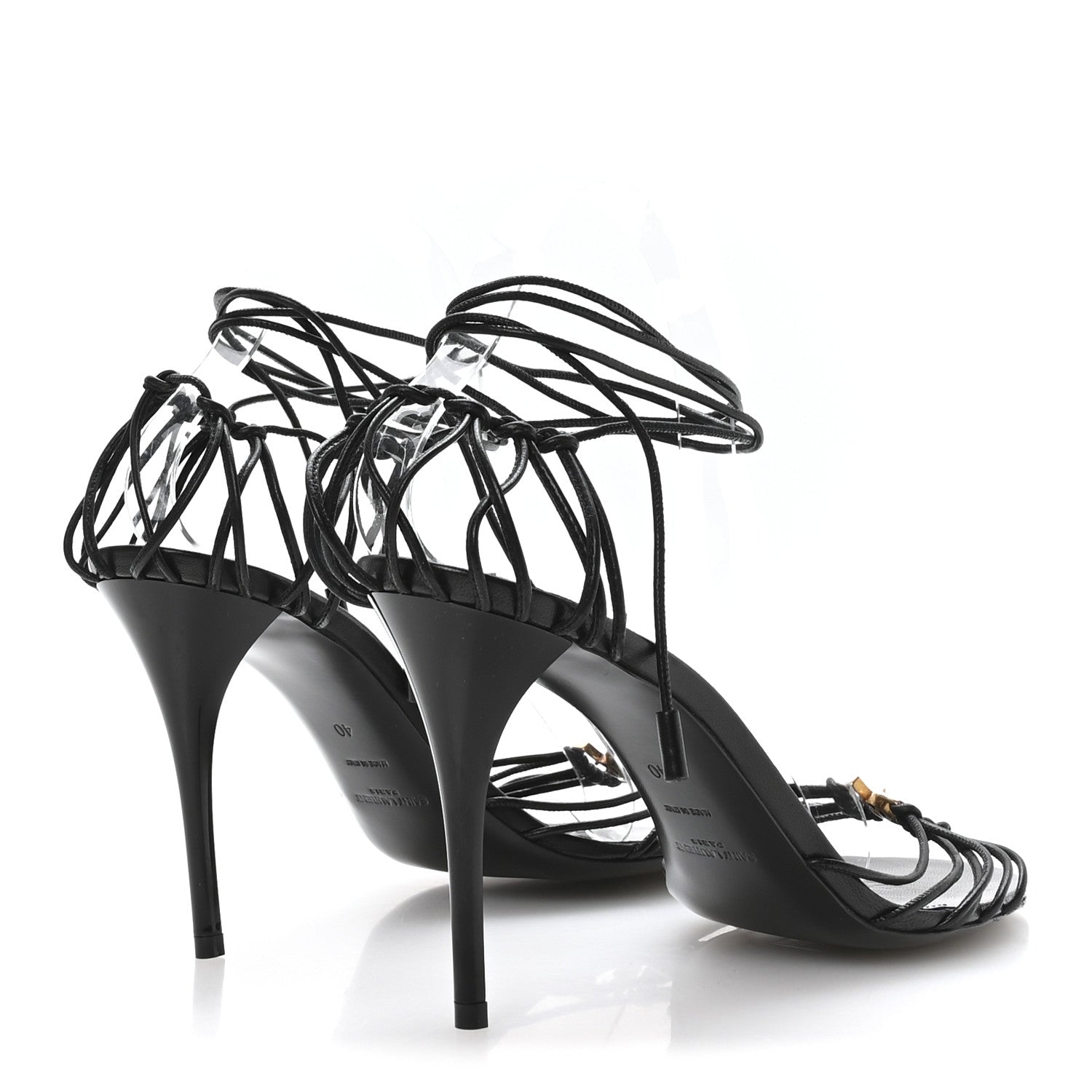 Saint Laurent Calfskin Babylone 90 Ankle Wrap Sandals 40 Black 5 of 7