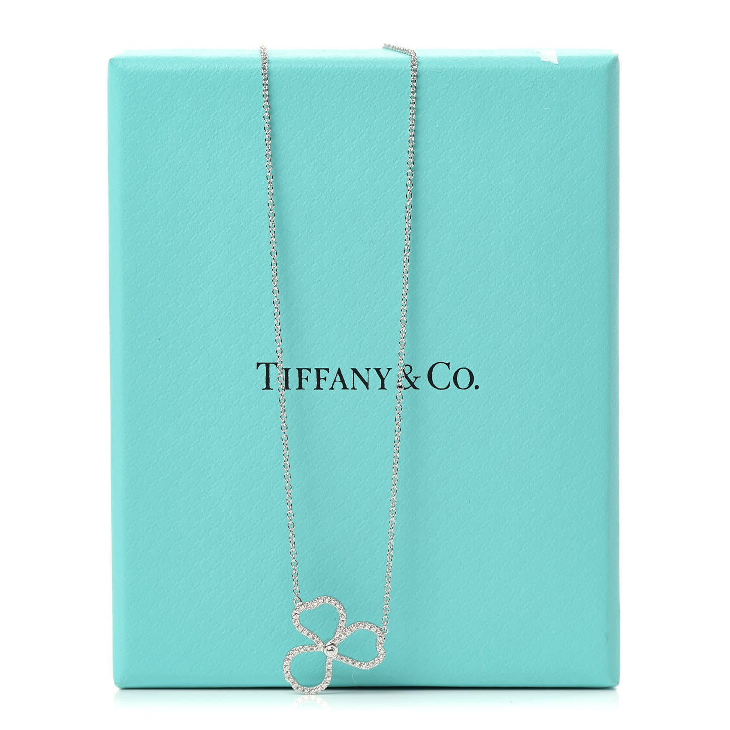 Platinum Diamond Small Paper Flowers Pendant Necklace