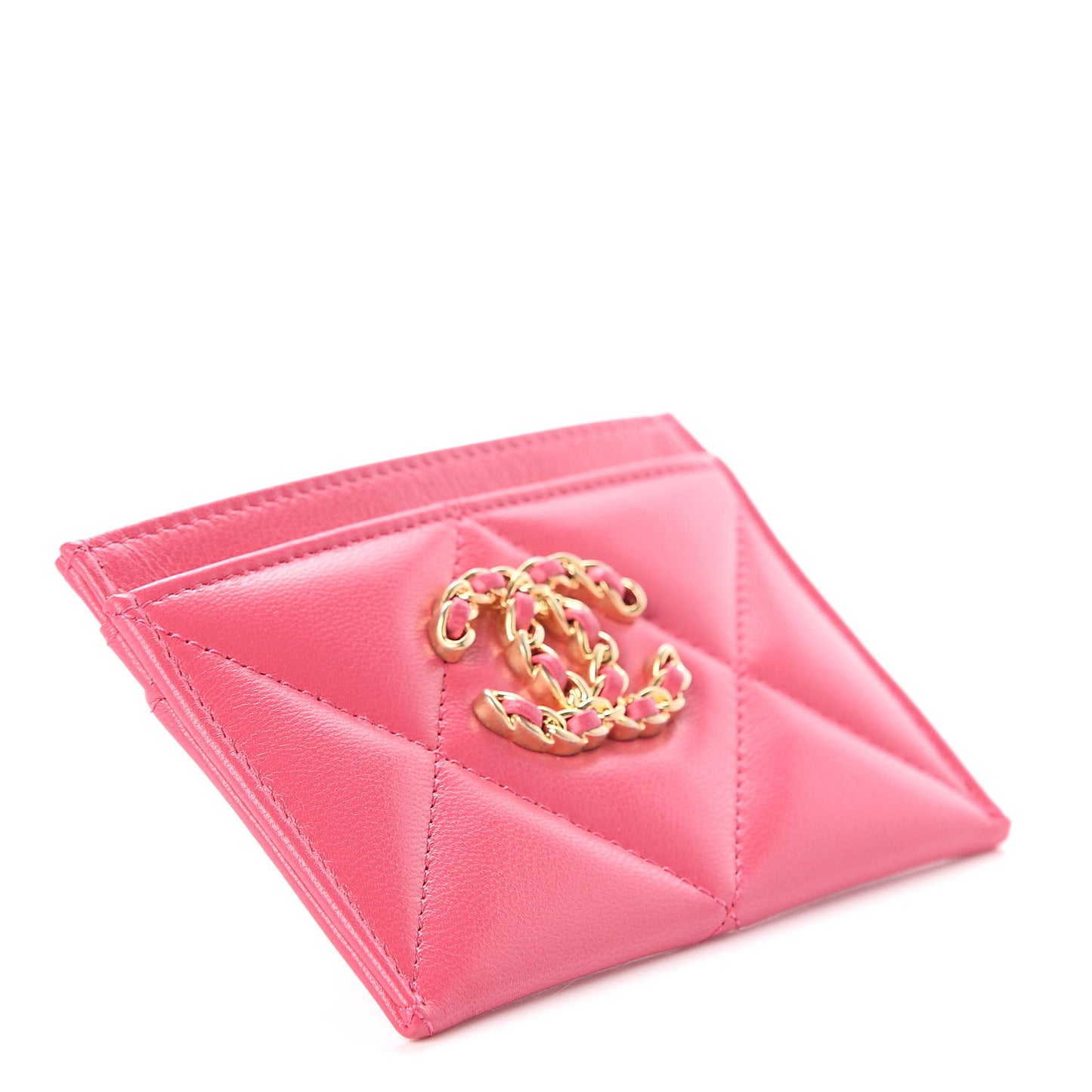 Shiny Goatskin Quilted 19 Card Holder Dark Pink