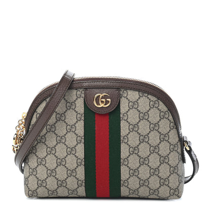 Gucci GG Supreme Monogram Textured Dollar Calfskin Web Small Ophidia Dome Shoulder Bag Beige Ebony New Acero 1 of 9
