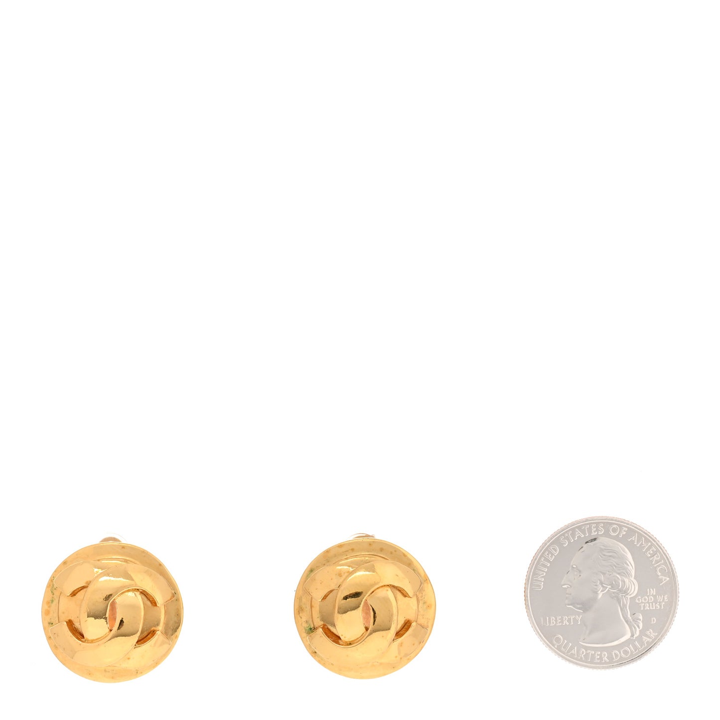 Metal CC Round Clip On Earrings Gold