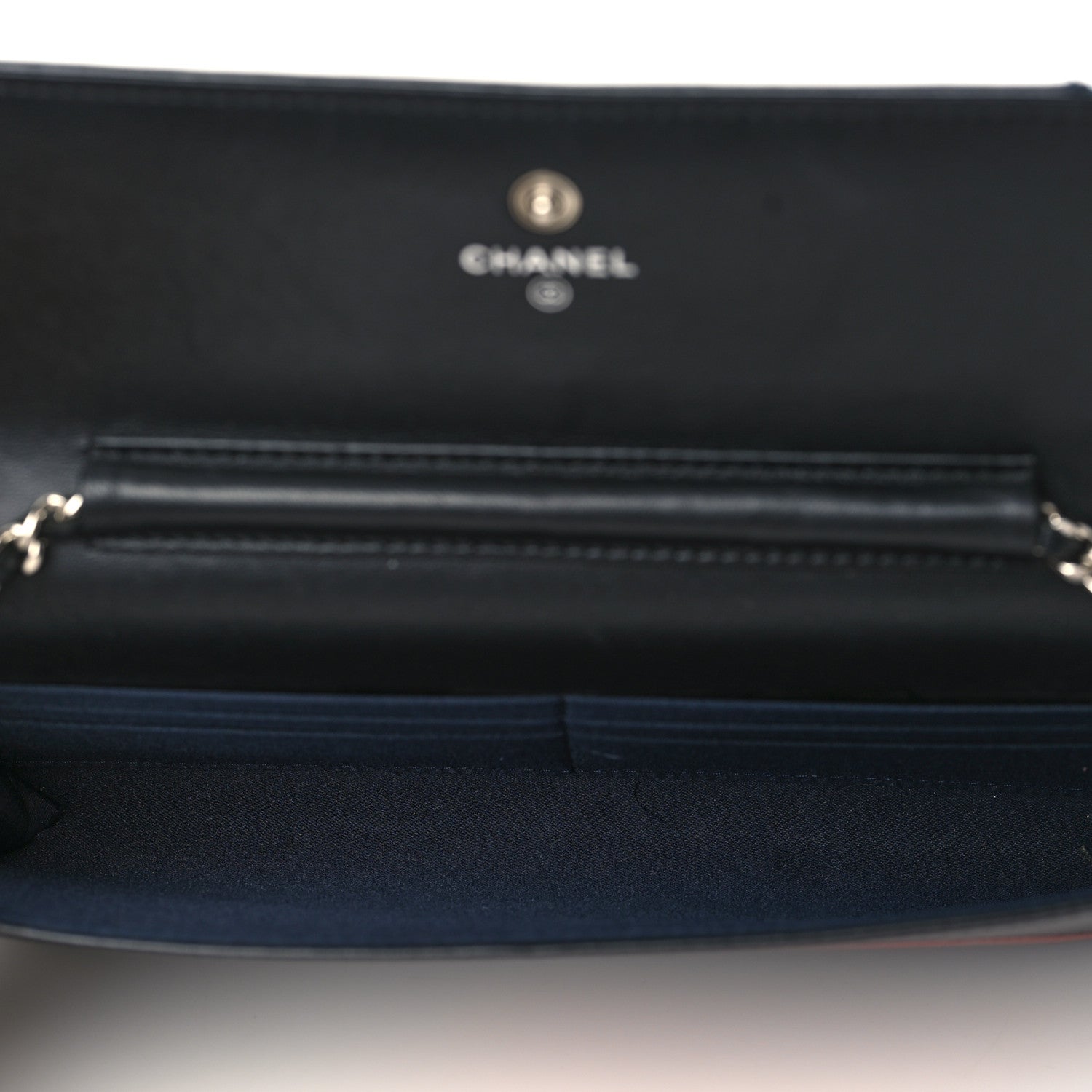 Chanel Lambskin Airlines Wallet On Chain WOC Blue Black Red 5 of 15