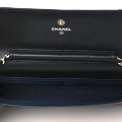 Chanel Lambskin Airlines Wallet On Chain WOC Blue Black Red 5 of 15