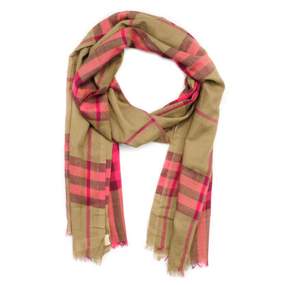 Burberry Wool Silk Giant Check Scarf Taupe Pink 1 of 6