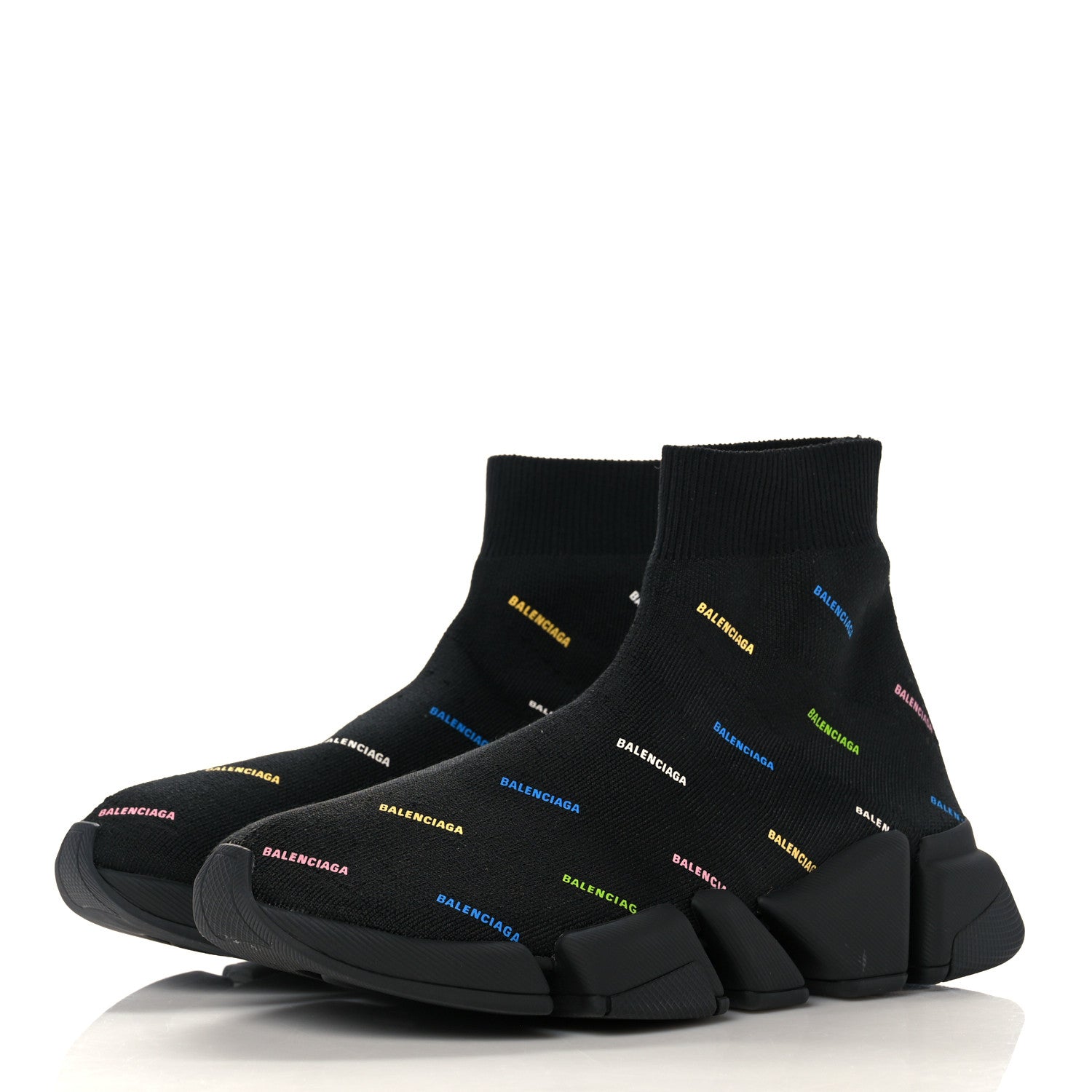 Balenciaga Technical 3D Recycled Knit Allover Logo Womens Speed 2.0 Sneakers 38 Black Multicolor 3 of 8
