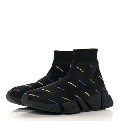 Balenciaga Technical 3D Recycled Knit Allover Logo Womens Speed 2.0 Sneakers 38 Black Multicolor 3 of 8