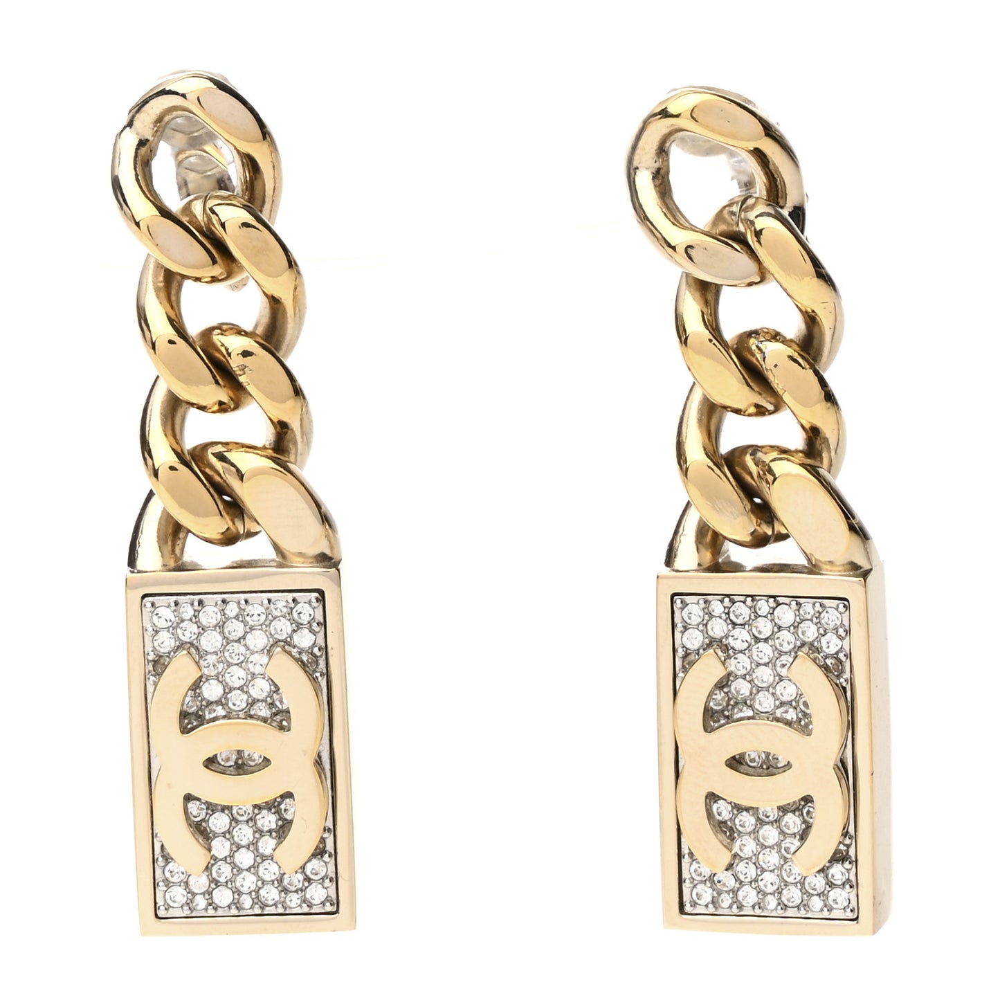 Crystal CC Chain Drop Earrings Gold