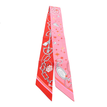 Hermes Silk C'est la Fete Twilly Rose Bonbon Orange 2 of 3