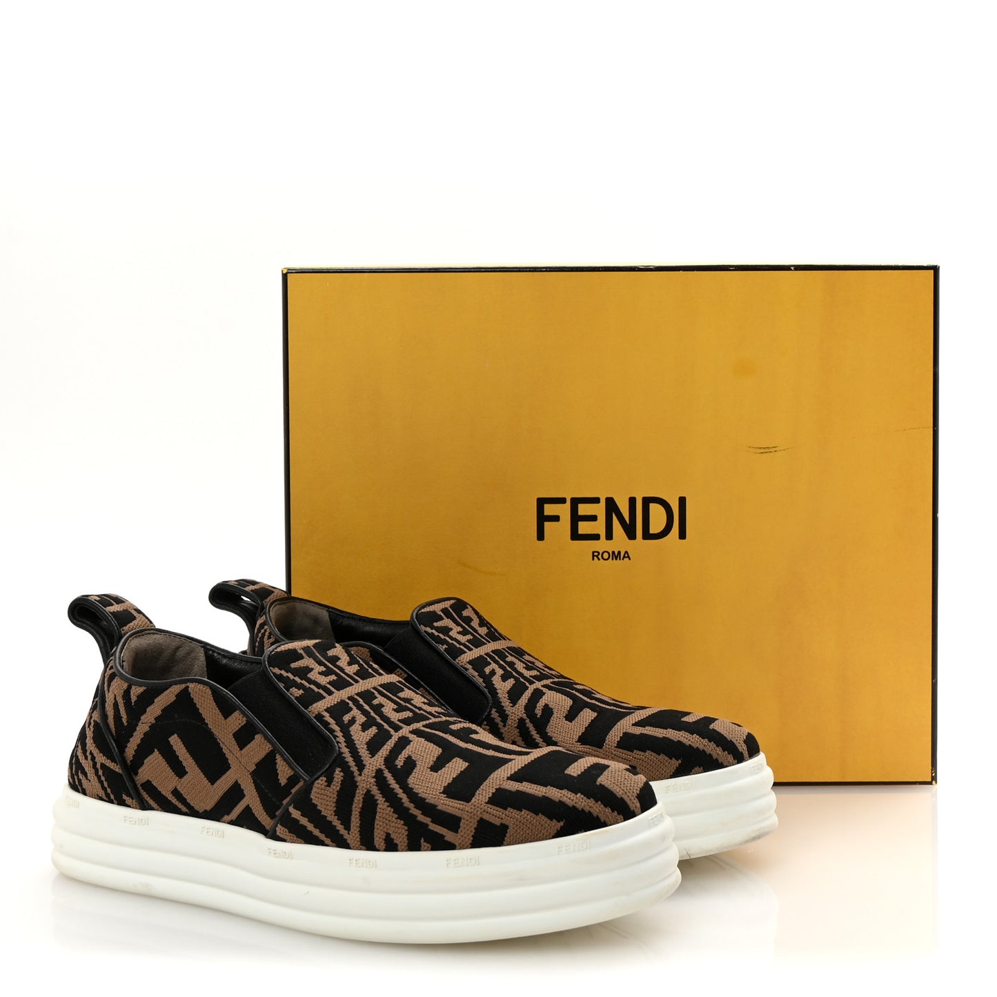 X SARA COLEMAN Canvas FF Vertigo Embroidered Womens Rise Slip On Sneakers 36.5 Tobacco Black