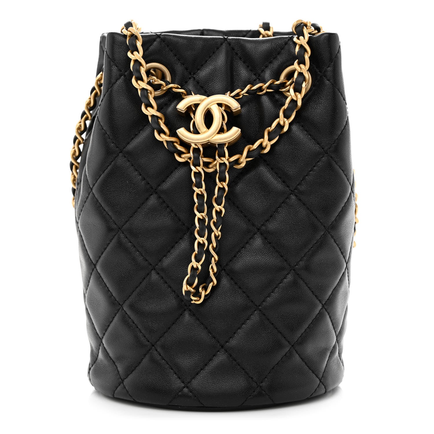 Chanel Lambskin Quilted Pearl Crush Drawstring Bag Black 1 of 11