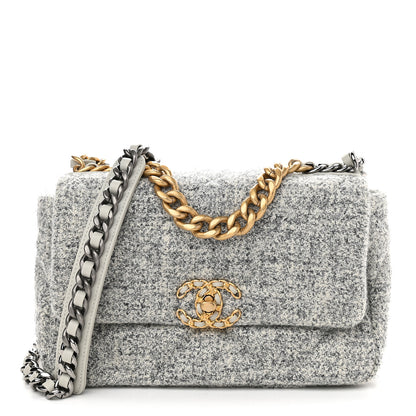 Chanel Tweed Quilted Medium Chanel 19 Flap Grey Ecru 1 of 9