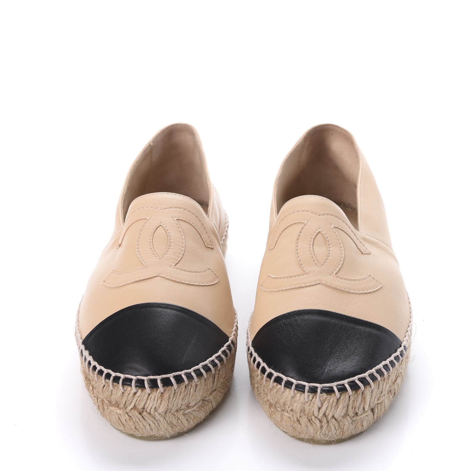 Chanel Lambskin CC Espadrilles 38 Beige Black 2 of 10
