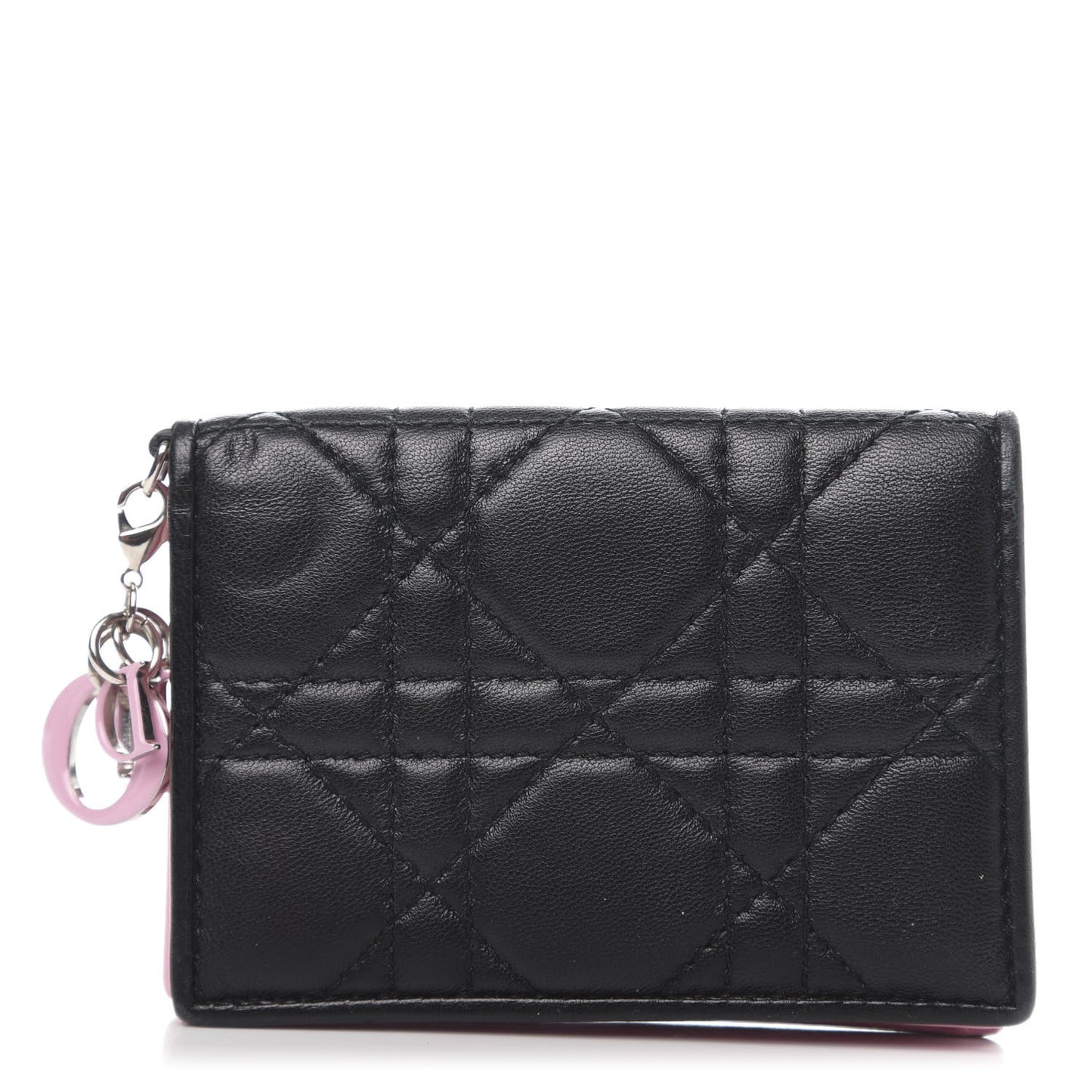 Lambskin Cannage Bi-Color Small Lady Dior Flap Card Holder Black Pink