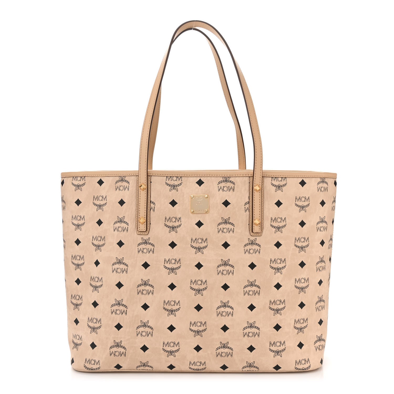 MCM Visetos Medium Top Zip Shopper Tote Beige 1 of 10