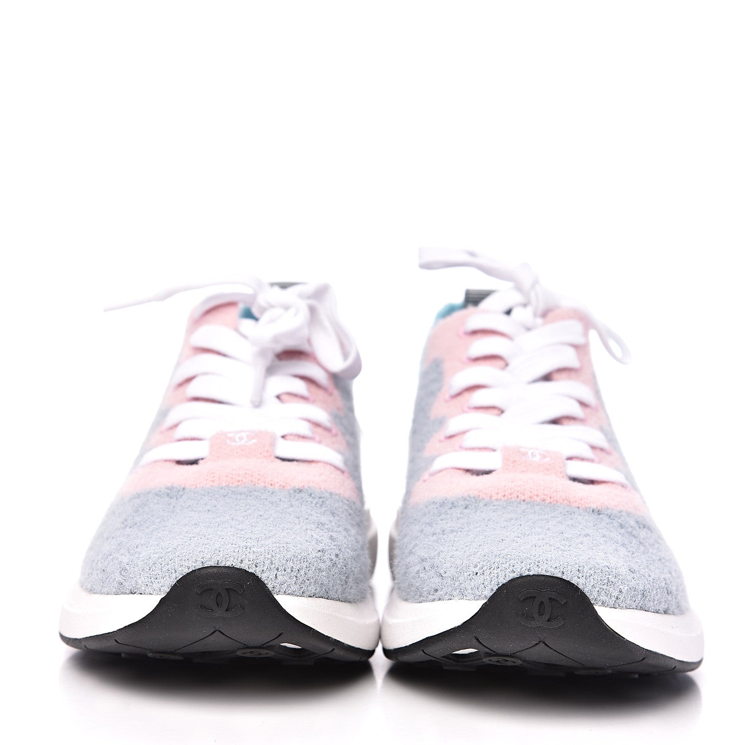 Chanel Mixed Fabrics Knit Sneakers 35 Grey Pink Blue 2 of 10