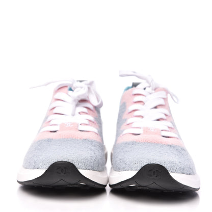Chanel Mixed Fabrics Knit Sneakers 35 Grey Pink Blue 2 of 10