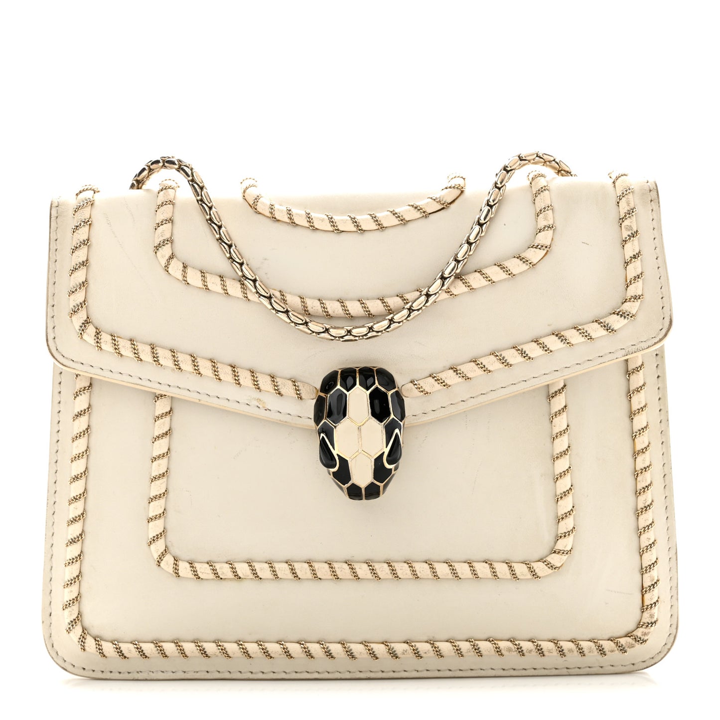 Calfskin Woven Chain Serpenti Forever Crossbody Bag White