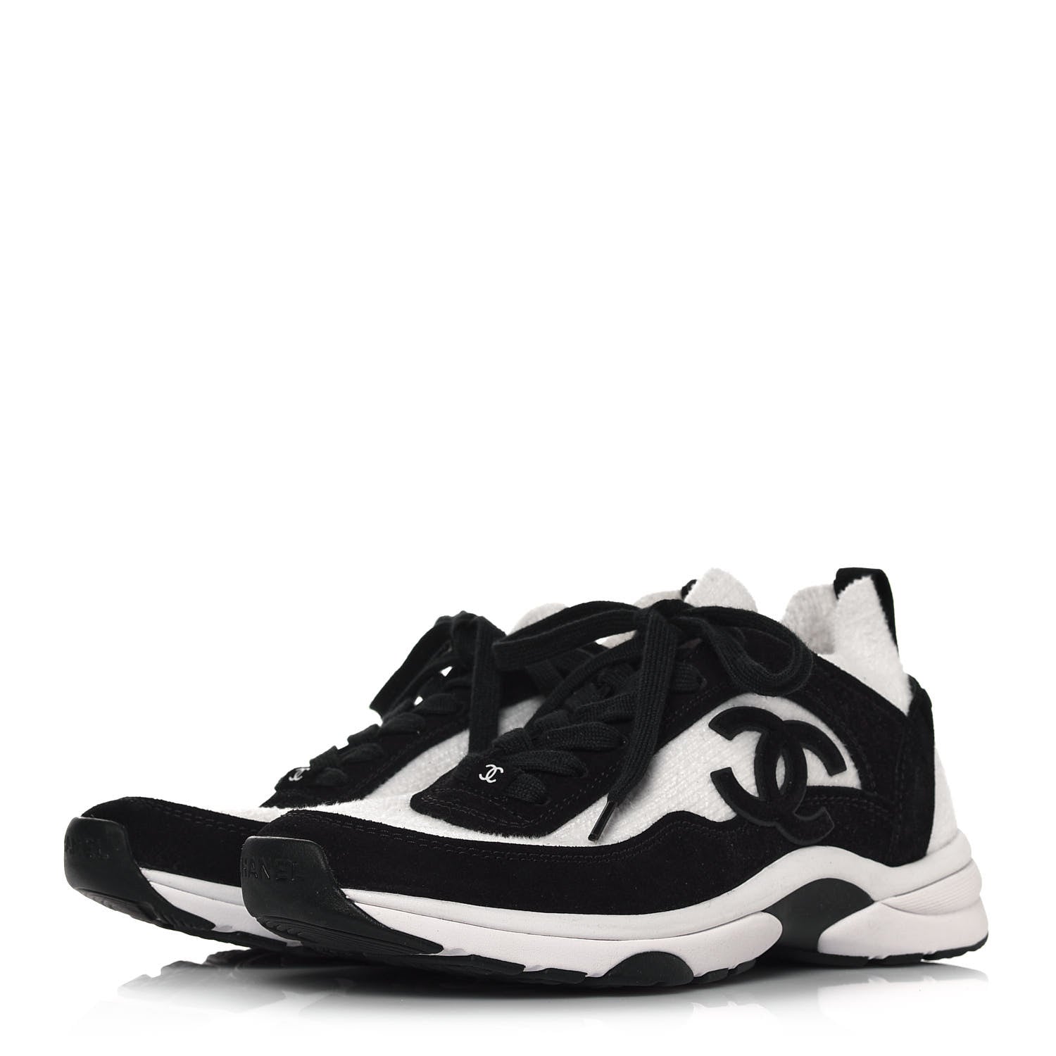 Chanel Fabric Suede Calfskin CC Sneakers 38 White Black 3 of 6