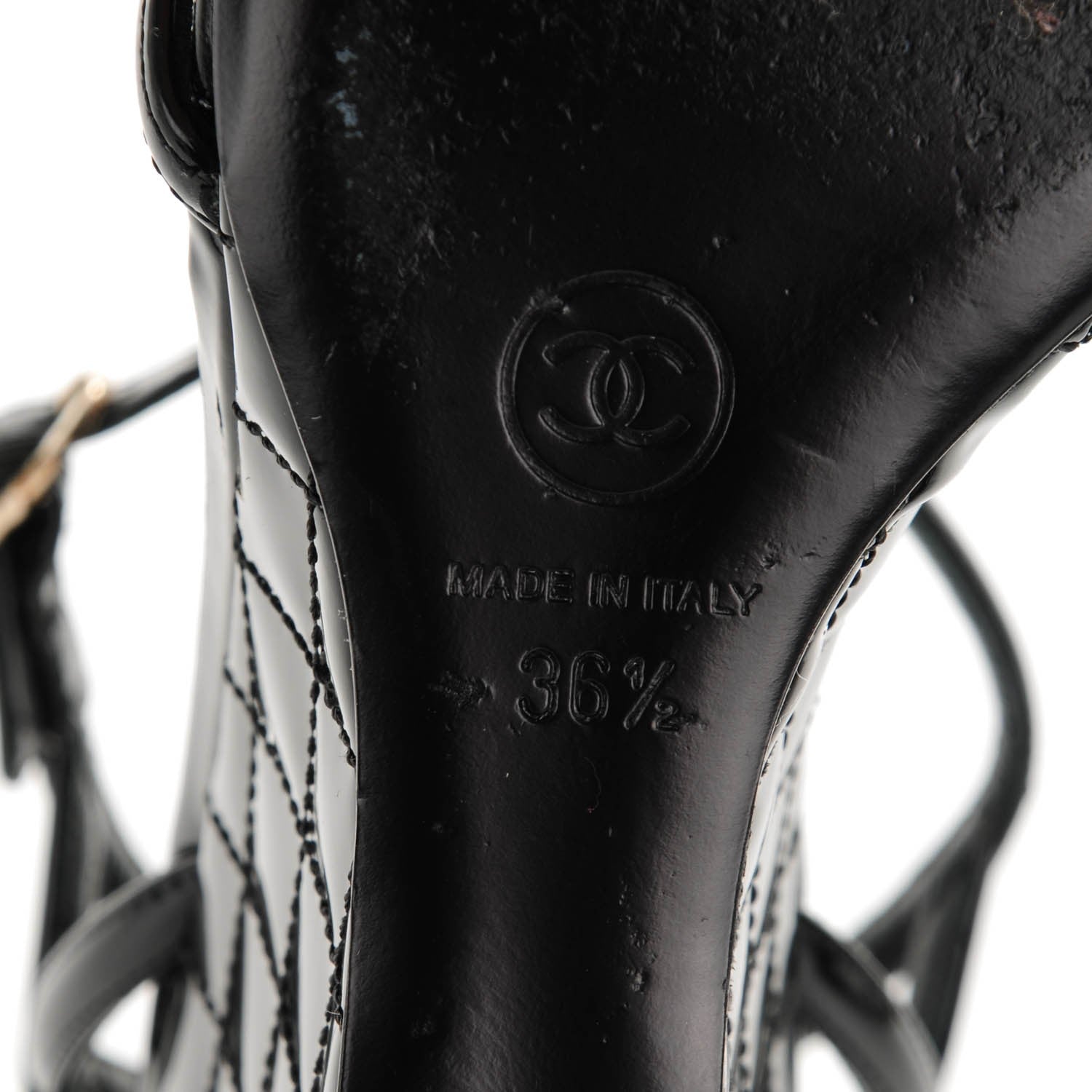 Chanel Patent Quilted Wedge Sandals 36.5 Black 9 of 9