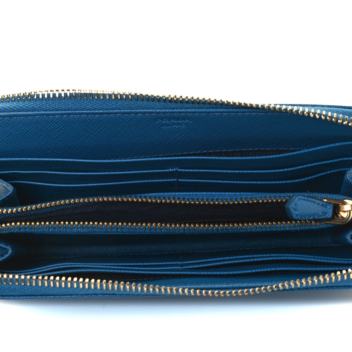 Saffiano Metal Zip Around Wallet Blue